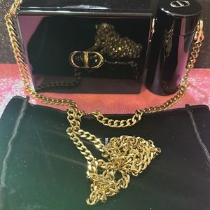 Dior case w pouch gold chain strap 1 lipstick and 3 refills